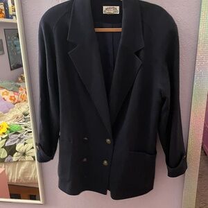 VINTAGE Club Classic Navy Blue Wool Blazer with Pockets, Size 12